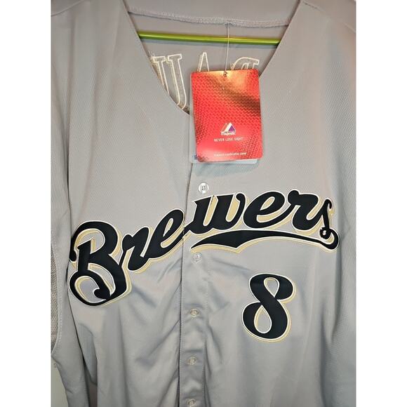 NWT Ryan Braun #8 Milwaukee Brewers Jersey Authentic Majestic Size 56 3XL - Picture 3 of 9